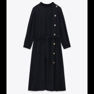 Zara combination pleated dress dark navy
